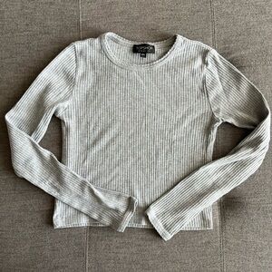 Topshop Gray Ribbed Fitted Long Sleeve Cropped Tee